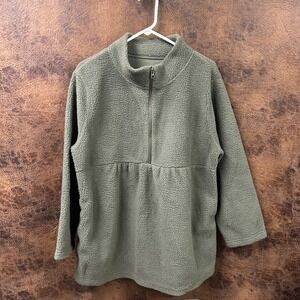 Isabel Maternity Fleece 1/2 Zip Long Sleeve Green Pullover Top. Nursing Friendly